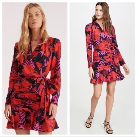 Veronica Beard Lorina Floral Long Sleeve Silk Stretch Minidress In Poppy Multi - Picture 4 of 16